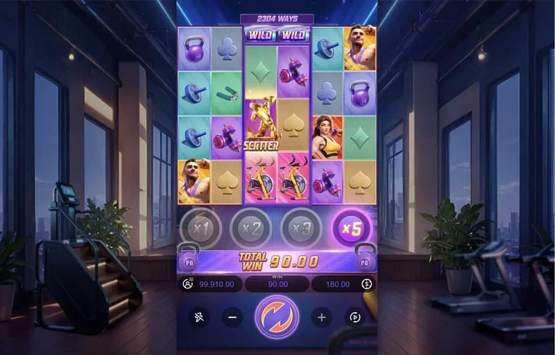 Mighty Mania – huvudspelskärm med ett 6x4-rutnät